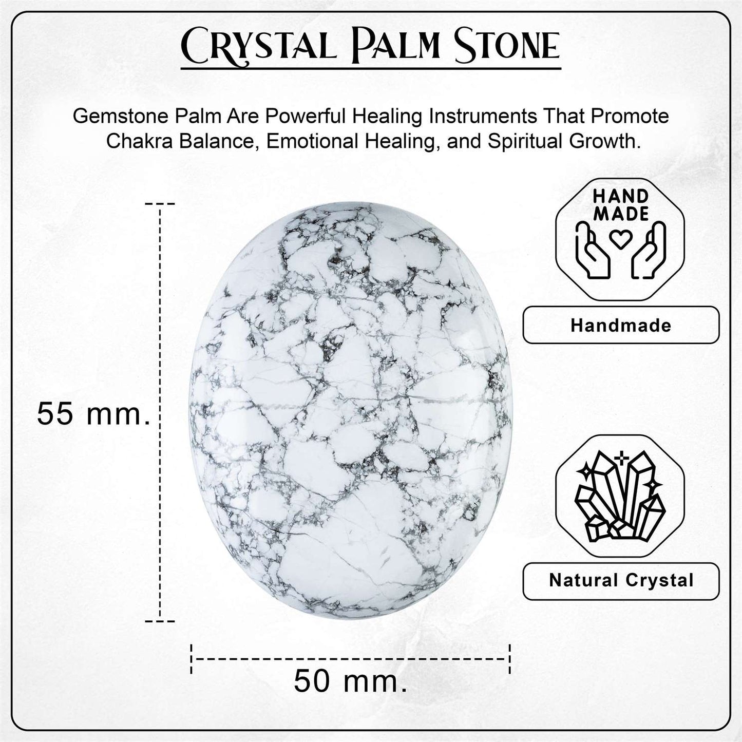 Howlite Crystal Palmstone (Stress Relief, Facilitate Calmness) - TheIndianHand