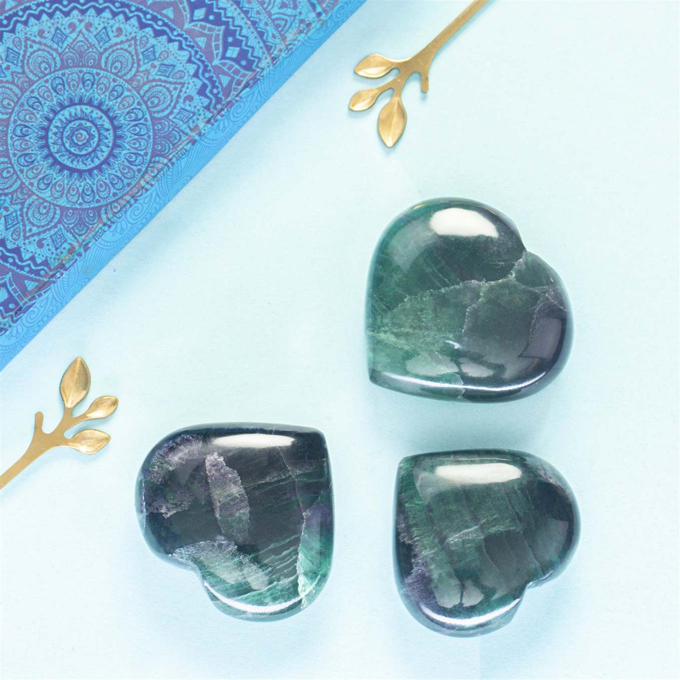 Multi Fluorite Crystal Heart Shape Stone - Focus and Clarity - TheIndianHand 