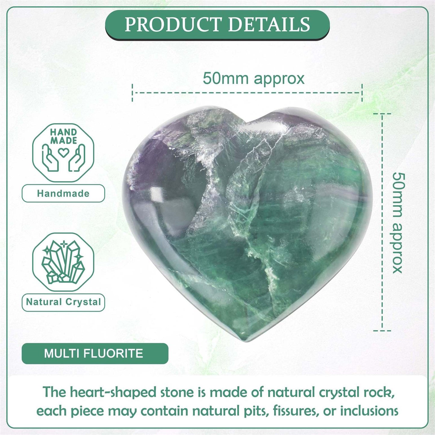 Multi Fluorite Crystal Heart Shape Stone - Focus and Clarity - TheIndianHand 