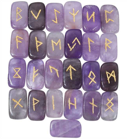 Amethyst Gemstone Rune Stones Set 25 pcs Set