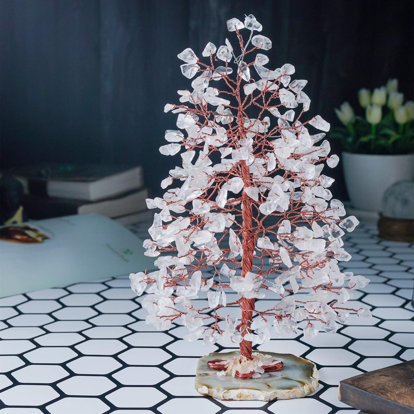 Clear Quartz Crystal Tree of Life (Geode Agate Slice Base)