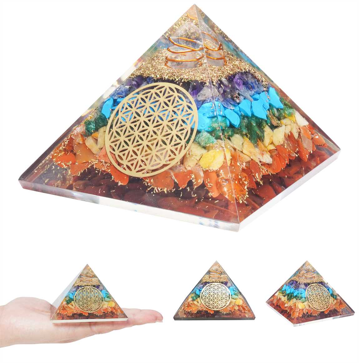 Seven Chakra Orgone Pyramid - 2.5 inch - TheIndianHand