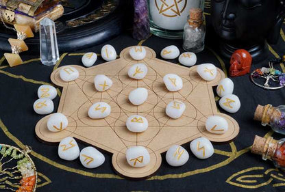 Scolecite rune stones set engraved