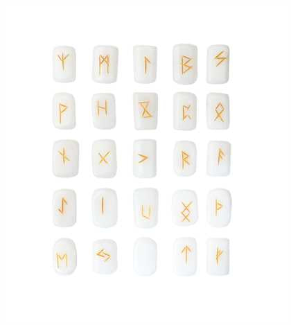 White Agate Rectangle Shape Gemstone Runes 25 pcs Rune Set - TheIndianHand 