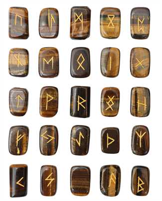 Tiger Eye Gemstone Tumbled Rune Stones 25 pcs Runes Set - TheIndianHand 