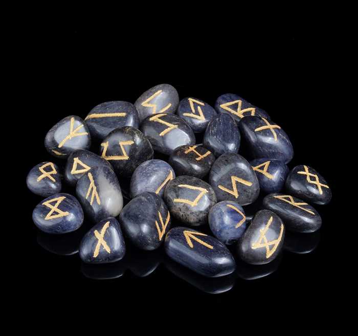 Blue Jade Rune Stones Set Engraved