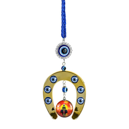 Horseshoe Evil Eye Wall Hanging with Chakra Disc for Protection