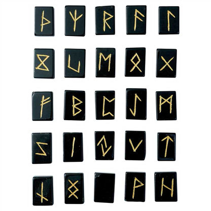 Black Agate Rectangle Shape Gemstone Runes 25 pcs Rune Set