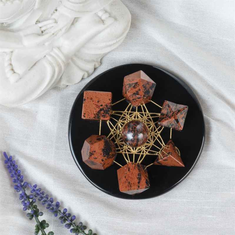 Mahogany Obsidian Platonic Solids Crystal Geometry Set (15-20 mm)