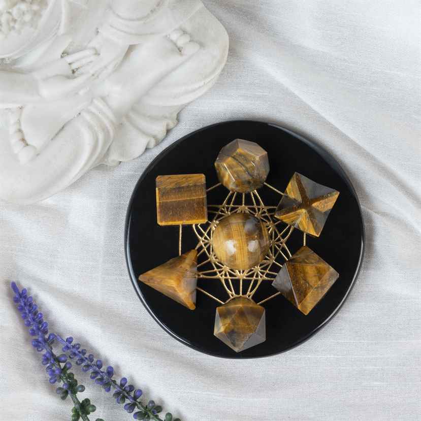 Tiger Eye Platonic Solids Crystal Geometry Set (15-20 mm)