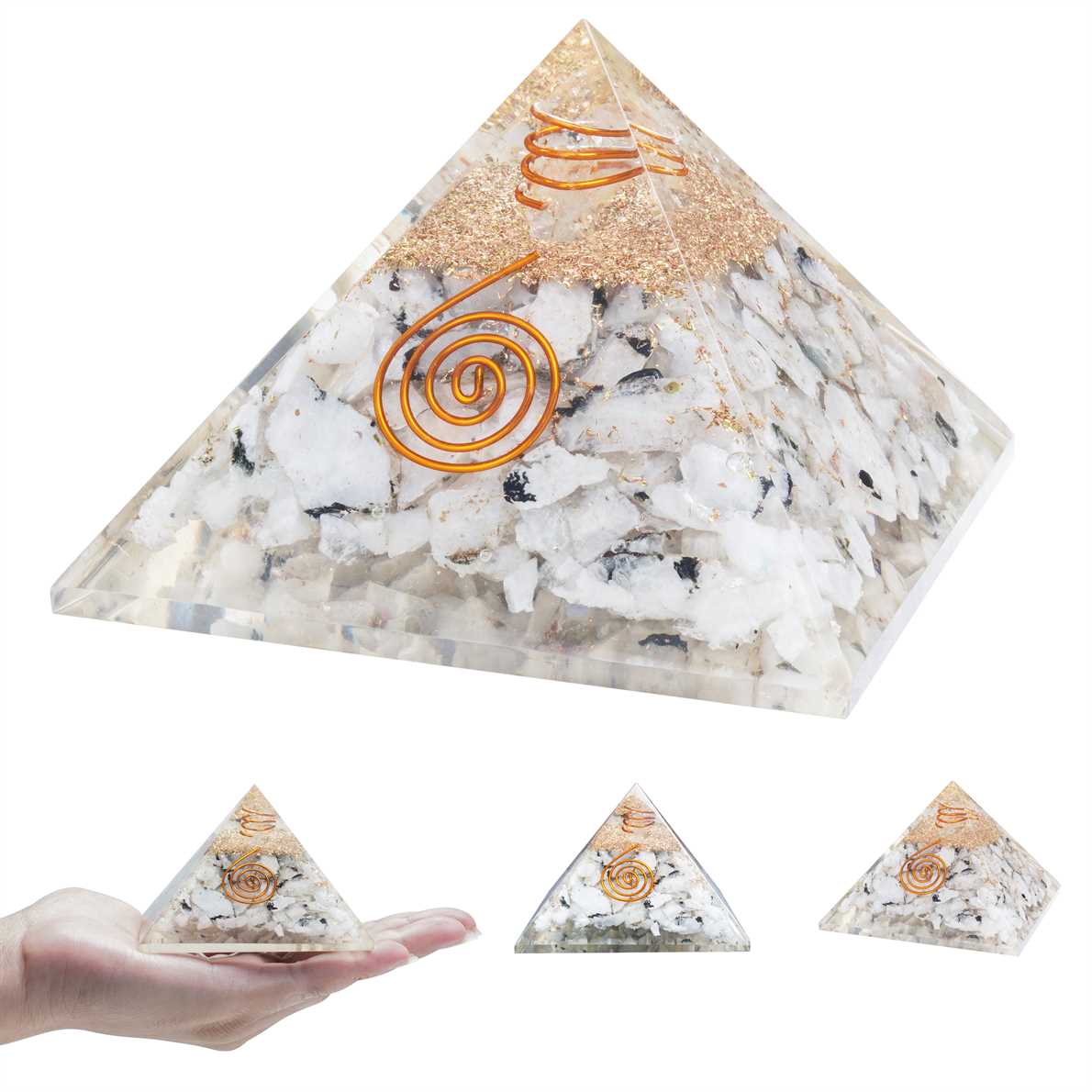 Rainbow Moonstone Orgone Pyramid - 2.5 inch - TheIndianHand