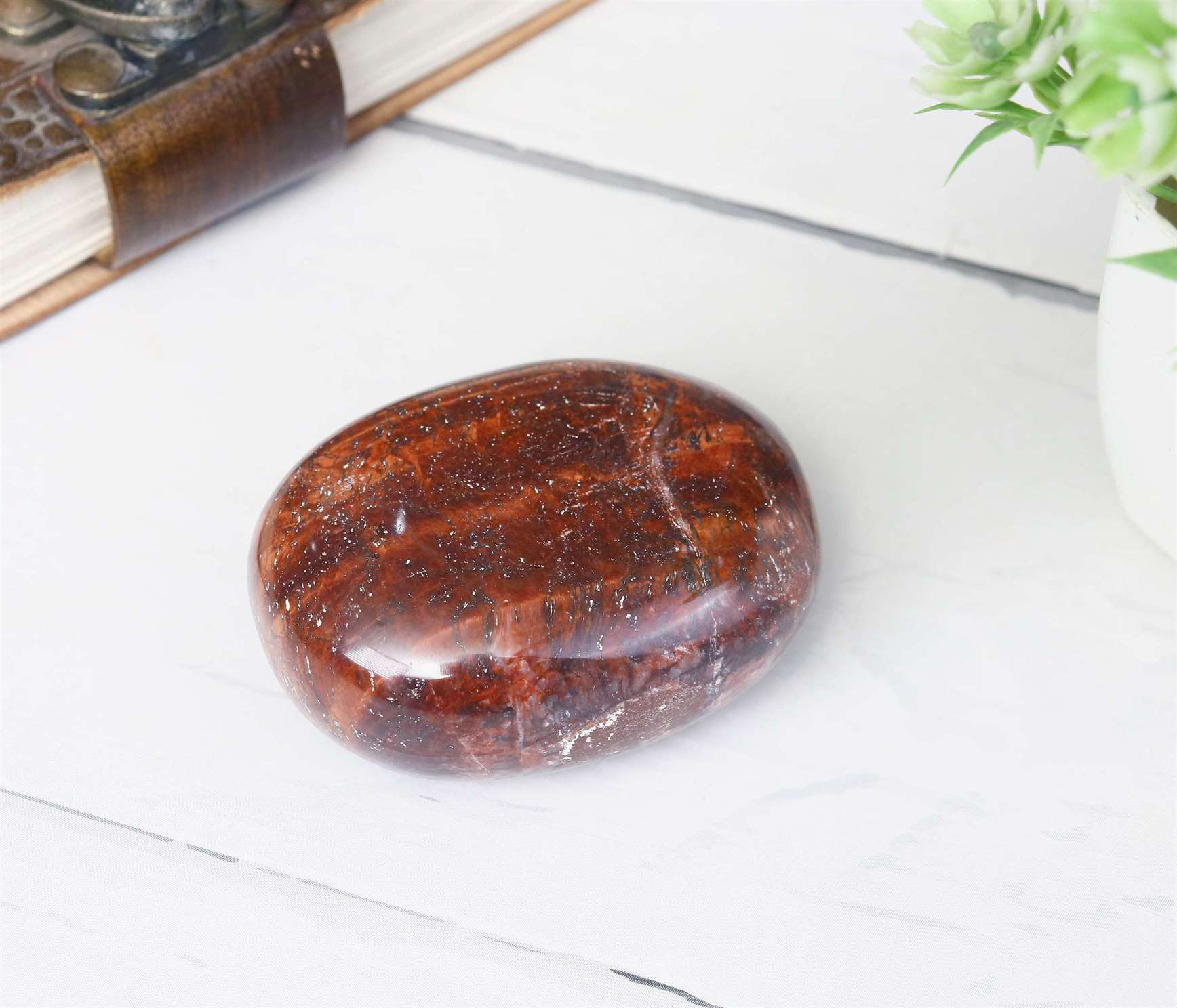 Red Tiger Eye Crystal Palmstone (Confidence, Motivation) - TheIndianHand