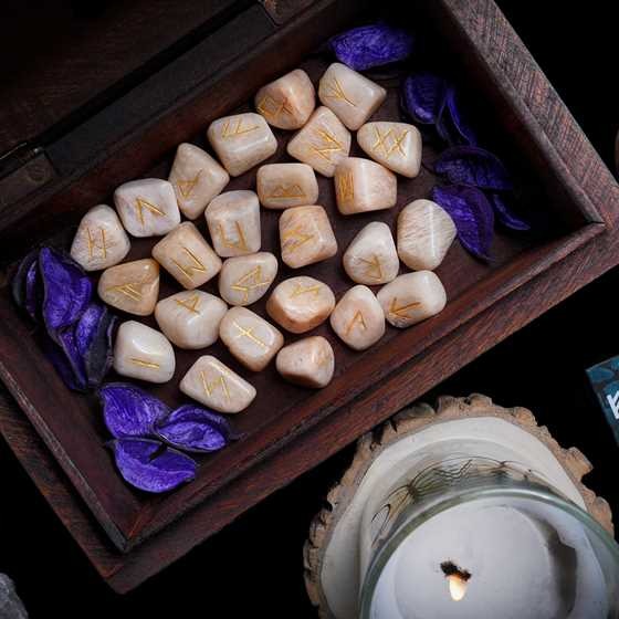 Red Moonstone Rune Stones Set Engraved