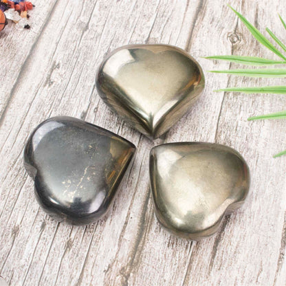 Golden Pyrite Crystal Heart Shape Stone - Wealth and Protection - TheIndianHand