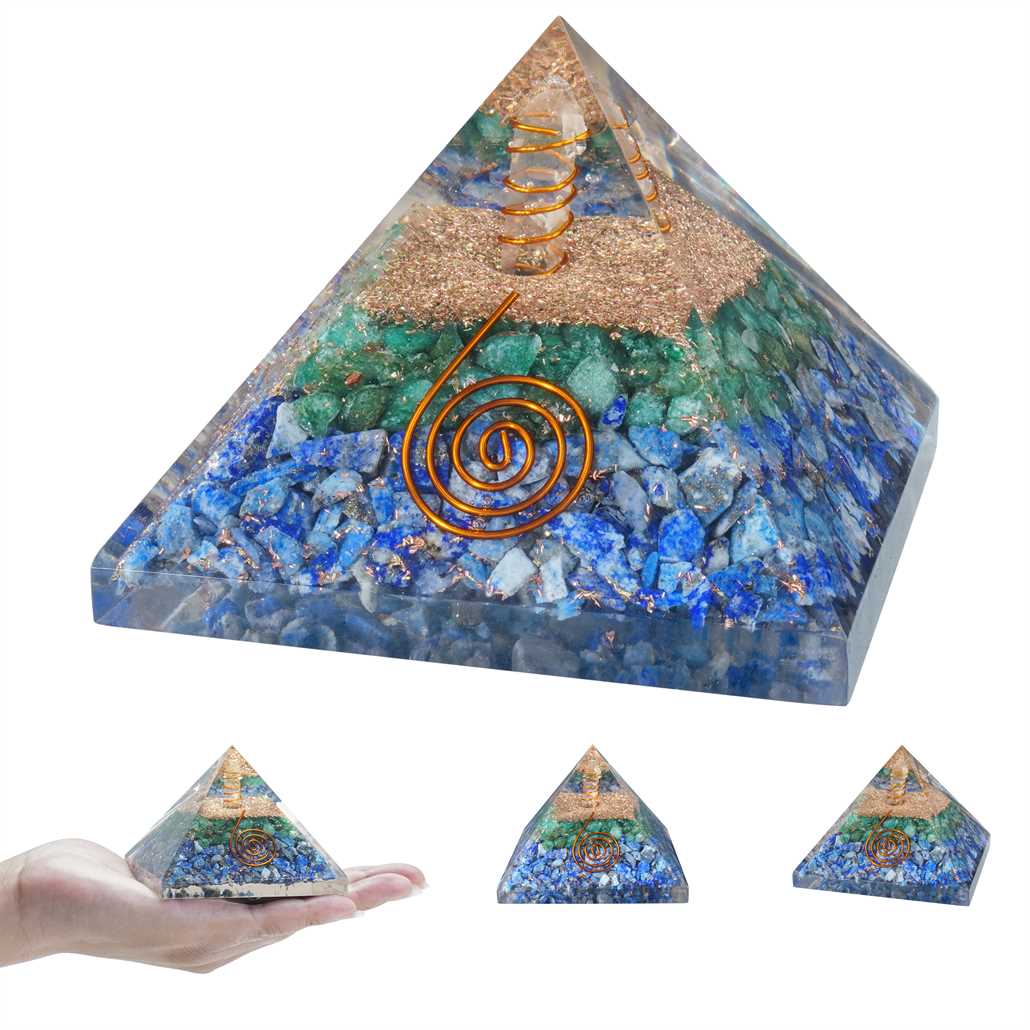 Green Aventurine & Lapis Lazuli Gemstone Orgone Pyramid - 2.5 inch - TheIndianHand