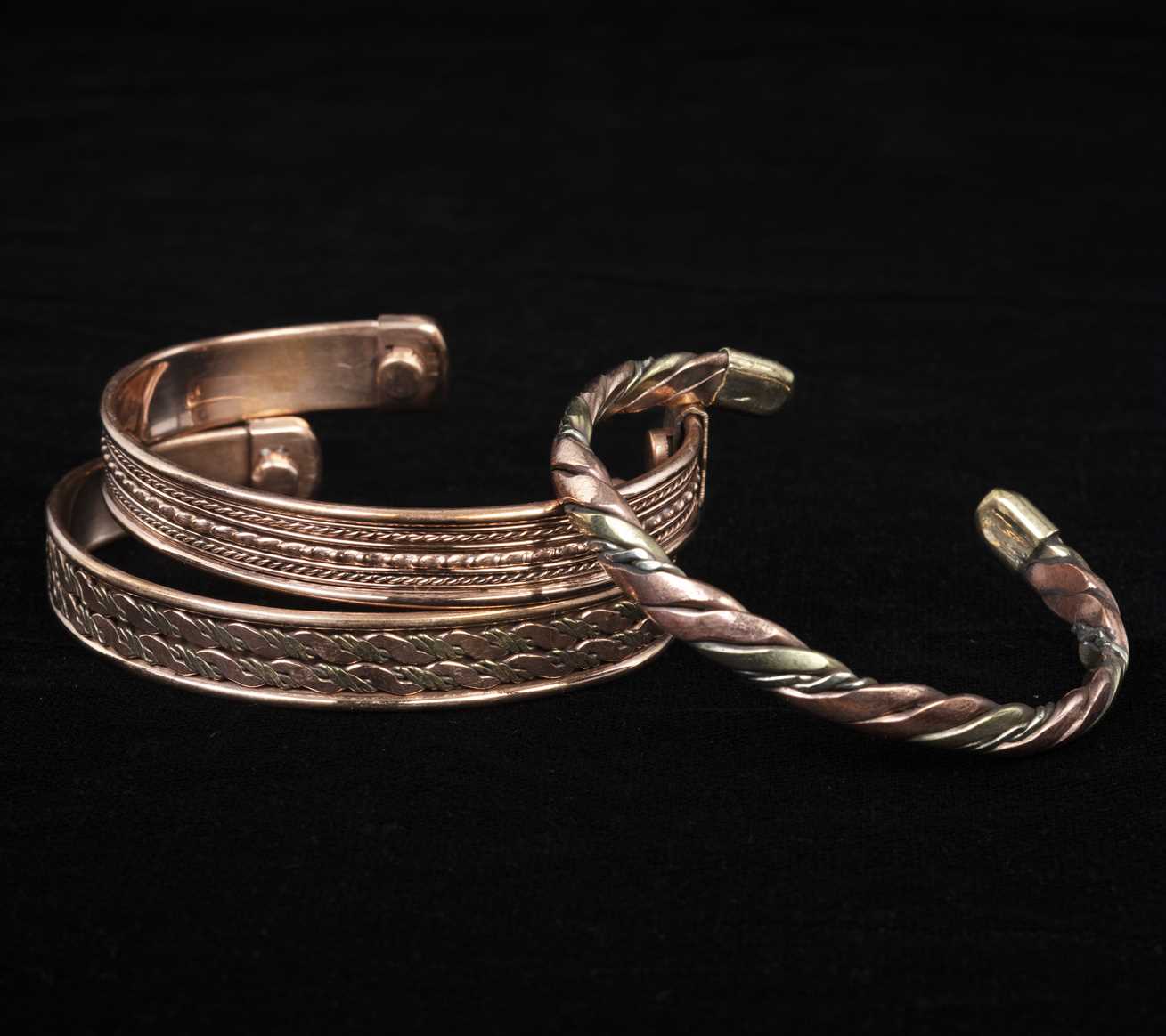 Tibetan Adjustable Copper Bracelets - Set of 3 - Indian Pattern Meditation Jewelry