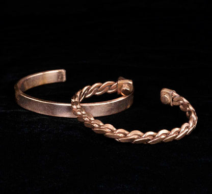 Exclusive Tibetan Copper Bracelets - Set of 2 - Indian Pattern Yoga Jewelry