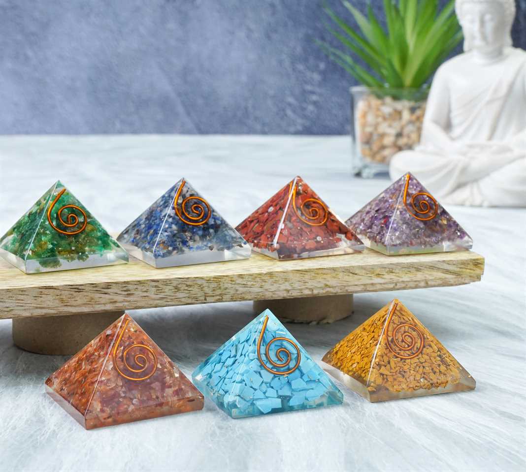 Seven Chakra Orgone Pyramid (Set of 7) - 1 inch Each - TheIndianHand