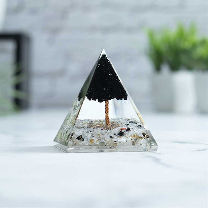 Orgone Rainbow Moonstone Crystal Pyramid Filled with Black Agate Tree - 60-70 mm - TheIndianHand