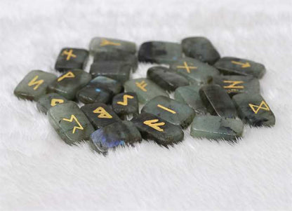 Labradorite Rune Stones Rectangle Shape Gemstone Runes 25 pcs Rune Set