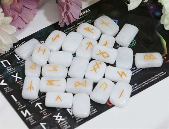 White Agate Rectangle Shape Gemstone Runes 25 pcs Rune Set