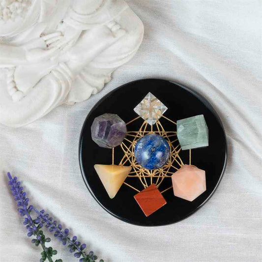 Mix Seven Chakra Platonic Solids Crystal Geometry Set (15-20 mm)