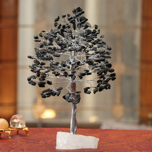 Black Tourmaline Gemstone Tree of Life (Quartz Base)