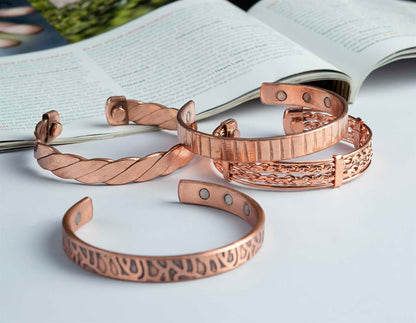 Tibetan Adjustable Copper Bracelets - Set of 3 - Indian Pattern Spiritual Jewelry