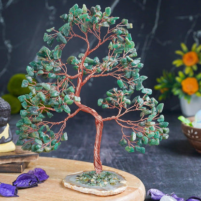 Green Aventurine Gemstone Tree (Geode Agate Slice Base)