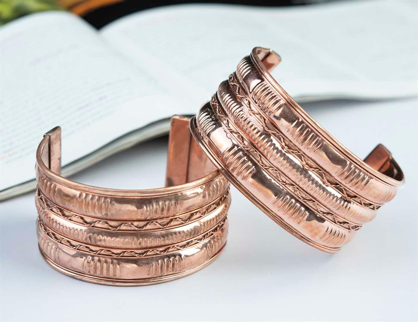 Exclusive Tibetan Copper Bracelets - Set of 2 - Indian Pattern Yoga Jewelry