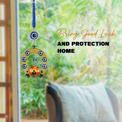 Horseshoe Evil Eye Wall Hanging with Chakra Disc for Protection