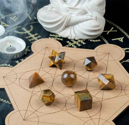 Tiger Eye Platonic Solids Crystal Geometry Set (15-20 mm)