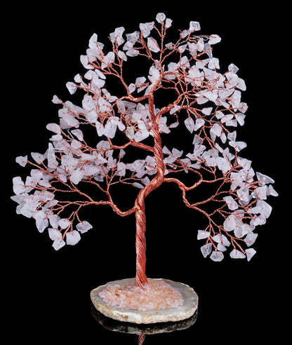 Rose Quartz Gemstone Tree of Life (Geode Agate Slice Base)