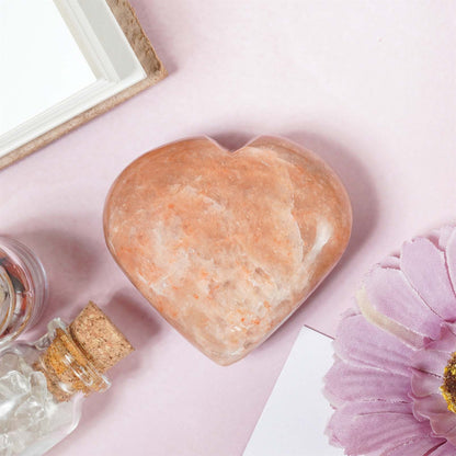 Peach Moonstone Crystal Heart Shape Stone - Emotional Healing and Love - TheIndianHand