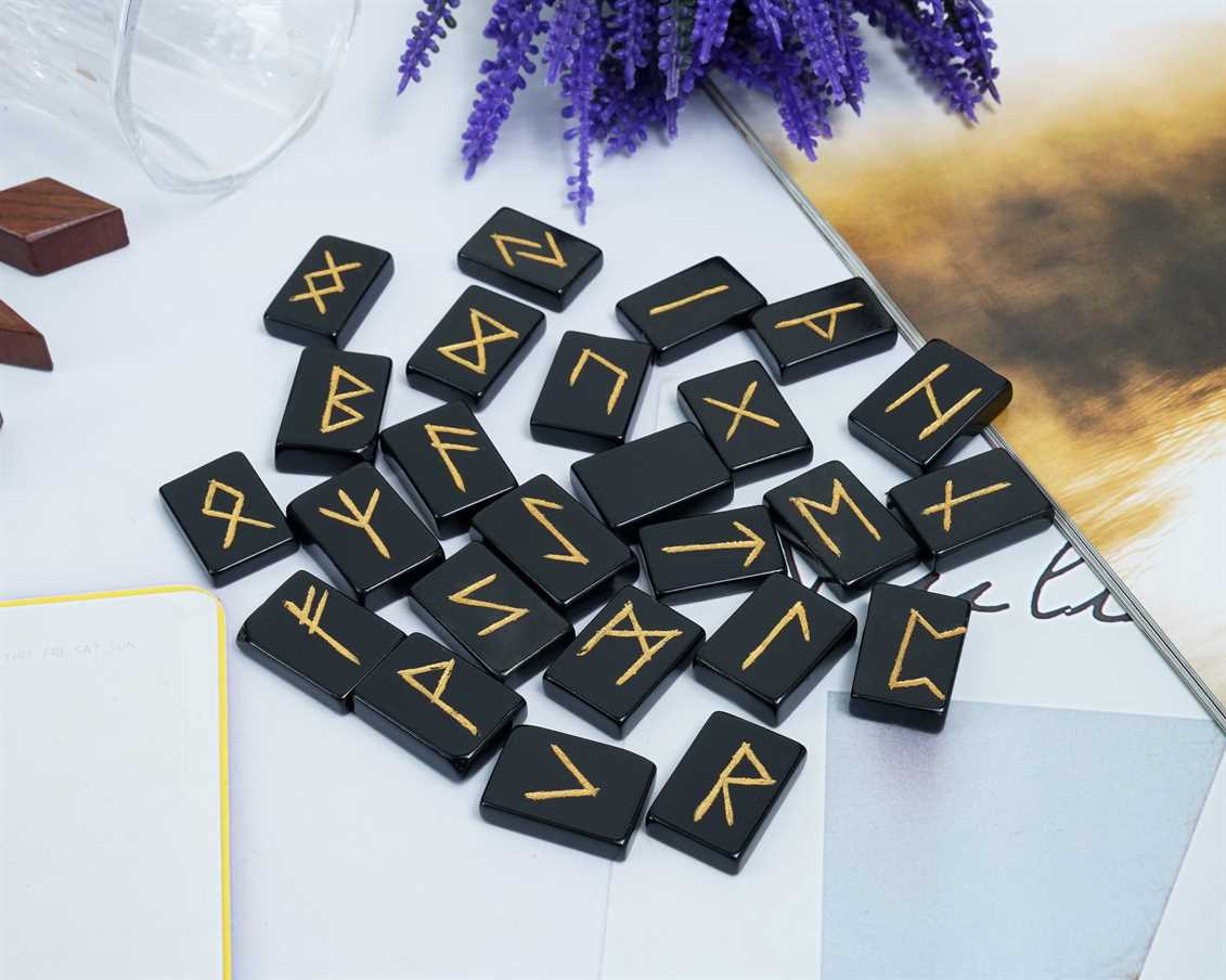 Black Agate Rectangle Shape Gemstone Runes 25 pcs Rune Set