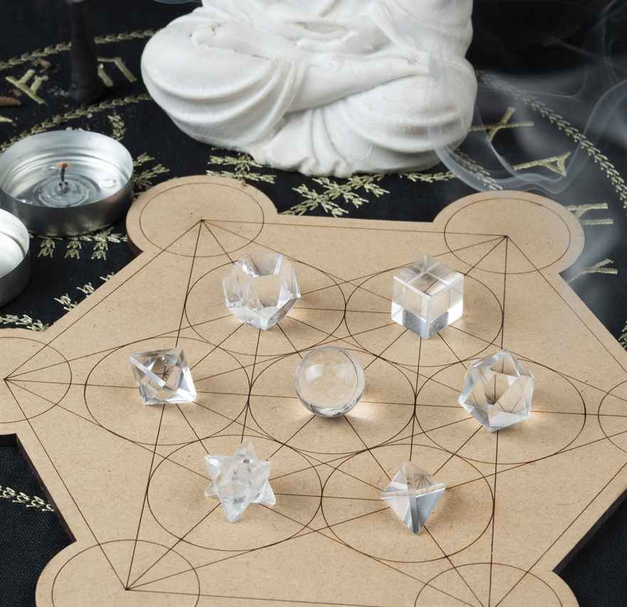 Clear Quartz Platonic Solids Crystal Geometry Set (15-20 mm)