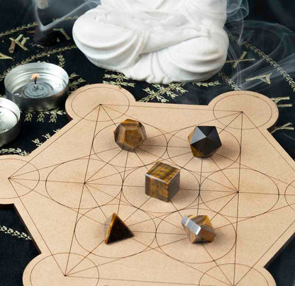 Tiger Eye Platonic Solids Crystal Geometry Set (15-20 mm)