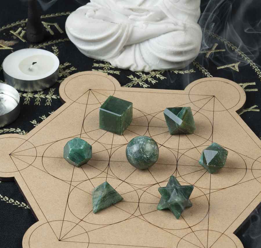 Green Aventurine Platonic Solids Crystal Geometry Set (15-20 mm)