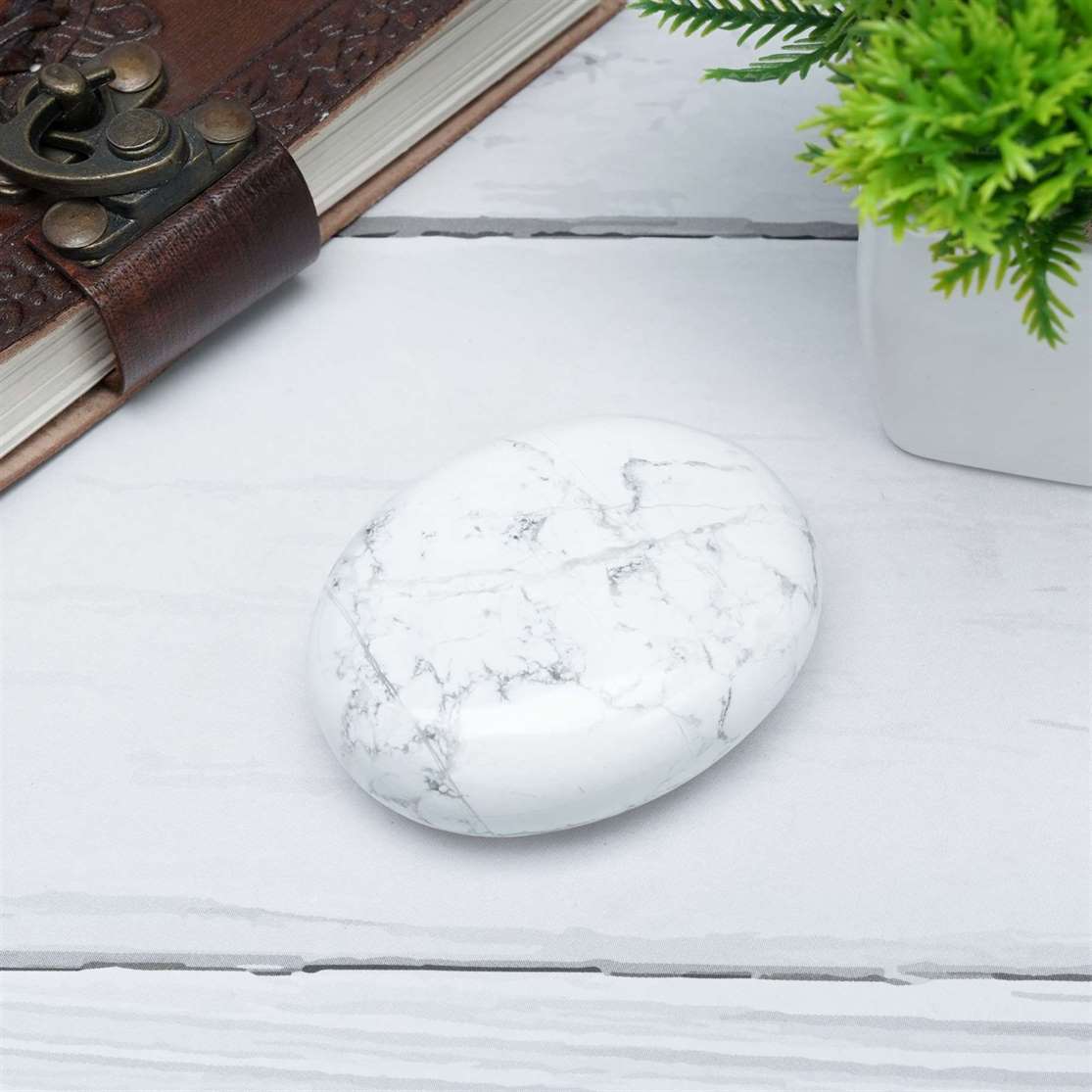 Howlite Crystal Palmstone (Stress Relief, Facilitate Calmness) - TheIndianHand