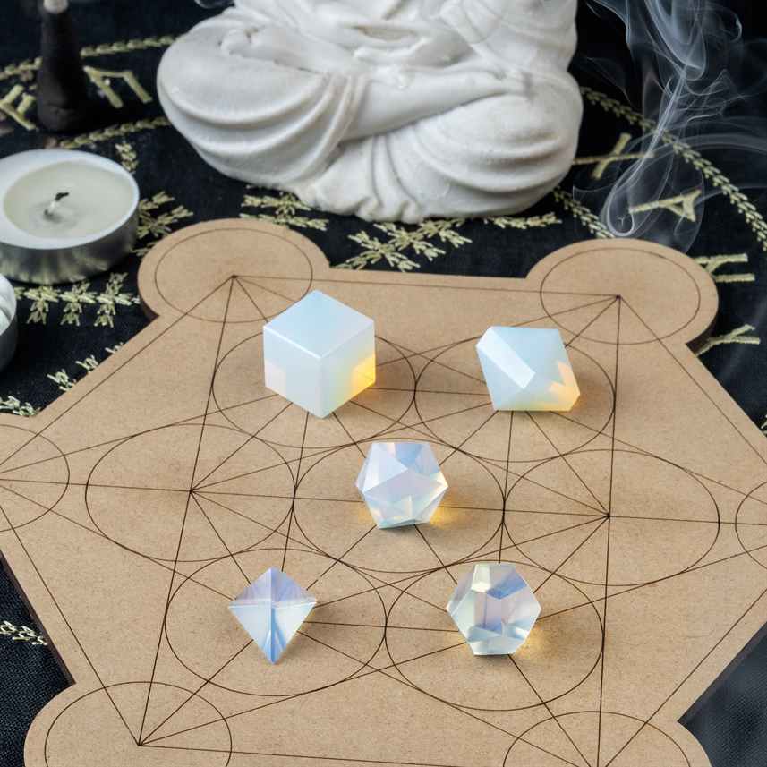 Opalite Platonic Solids Crystal Geometry Set (15-20 mm)