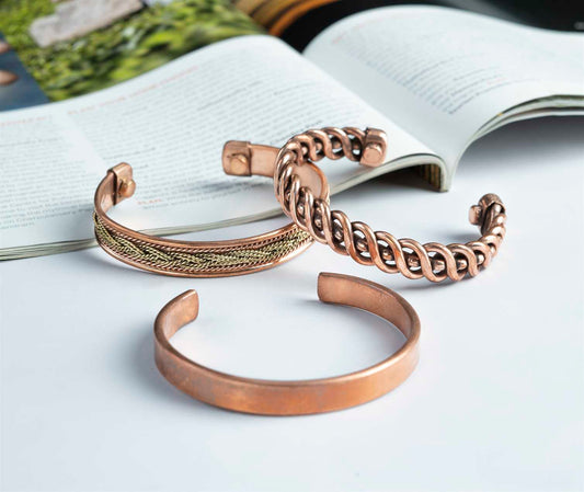 Tibetan Adjustable Copper Bracelets - Set of 3 - Indian Pattern Yoga Jewelry