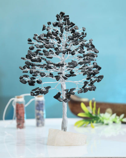 Black Tourmaline Gemstone Tree of Life (Quartz Base)