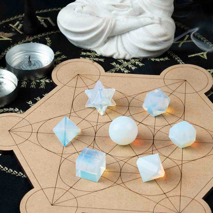 Opalite Platonic Solids Crystal Geometry Set (15-20 mm)