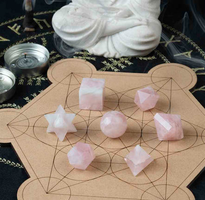 Rose Quartz Platonic Solids Crystal Geometry Set (15-20 mm)