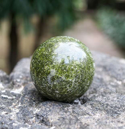 Green Vesuvianite Crystal Sphere Ball (50mm) - Transformation