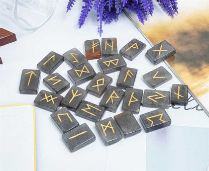 Grey Aventurine Rectangle Shape Gemstone Runes 25 pcs Rune Set