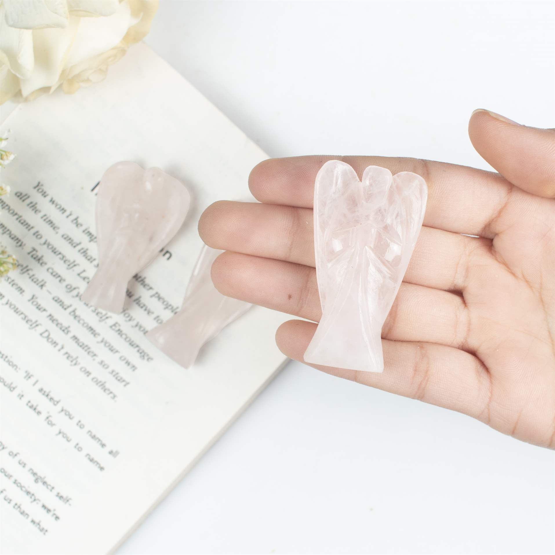 Rose Quartz Guardian Angel Figurine for Love and Healing - TheIndianHand