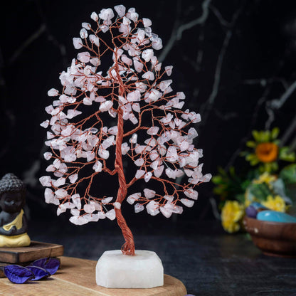 Rose Quartz Crystal Tree of Life (Natural Quartz Base)