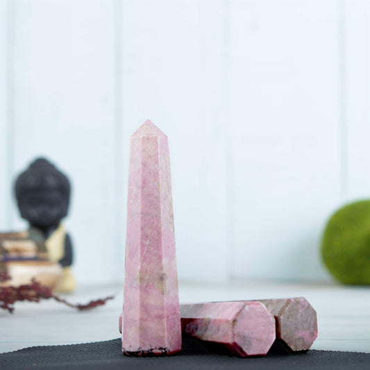 Rhodonite Healing Crystal Wand - For Manifestation, Massage, and Emotional Healing - TheIndianHand