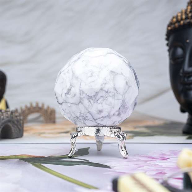Howlite Crystal Sphere Ball (45mm) - Calm Communication